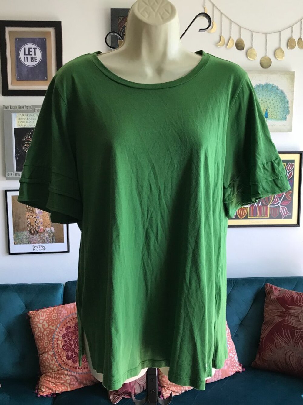 MICHAEL Michael Kors size L Green Stretch Cotton Blend Knit Short Sleeve Tee